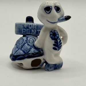 Rare Vintage 2" Delft-Style Blue and White Ceramic Turtle Figurine